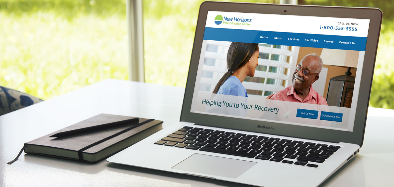 A peaceful environment with a laptop displaying New Horizon's home page